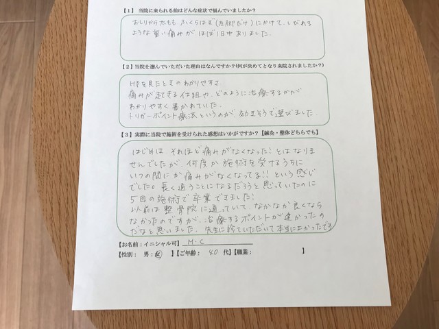    山梨県南アルプス市在住　　40代　坐骨神経痛