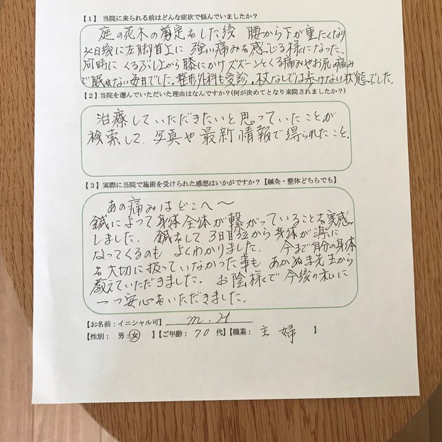   山梨県甲府市在住　　７０代　坐骨神経痛