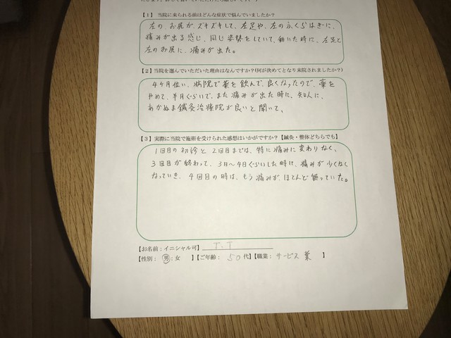   山梨県北杜市在住　　50代　坐骨神経痛